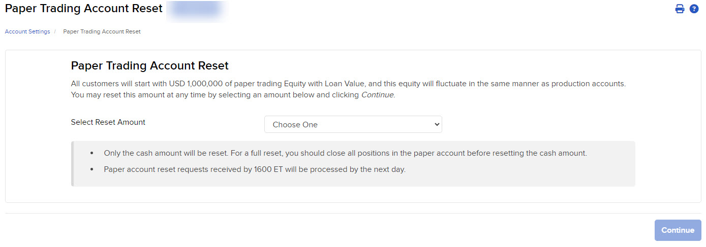 Image of the paper account reset option for students in Portal. 